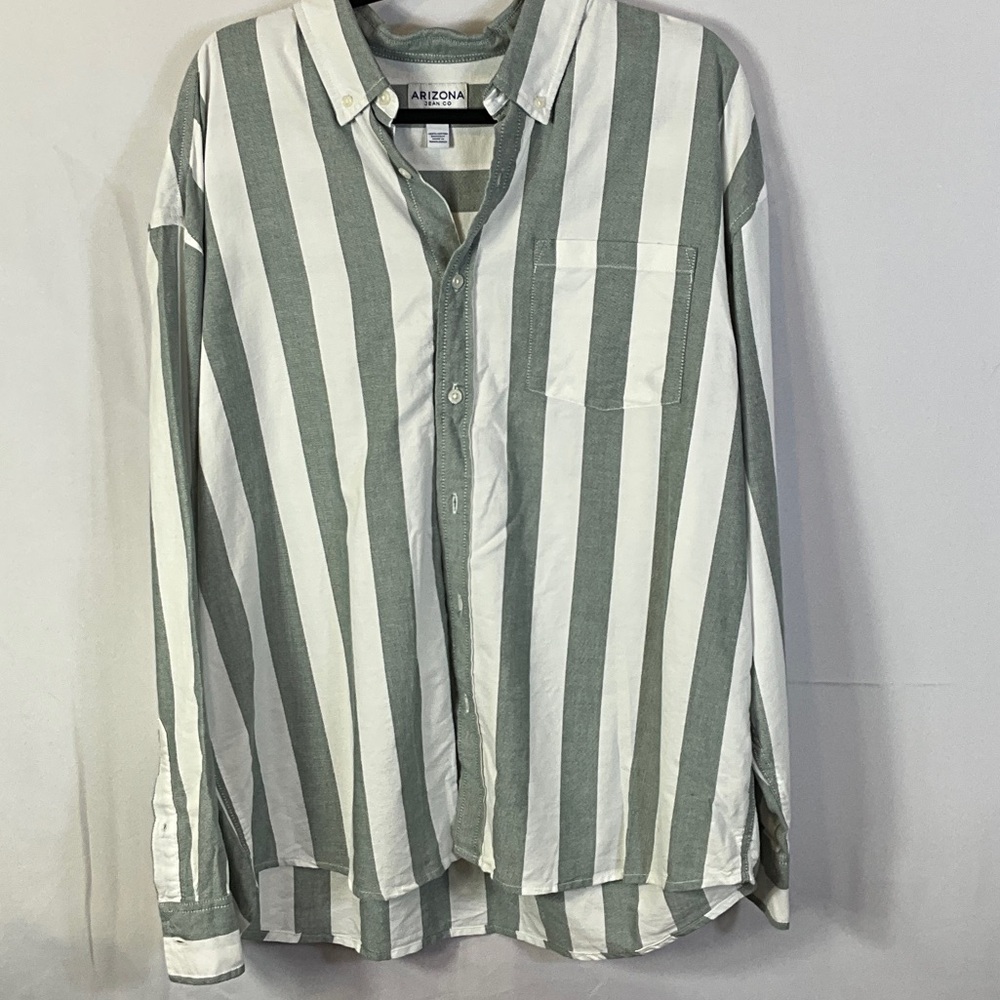 Arizona Grey and White Striped Button Down Long Sleeve Shirt Size Large